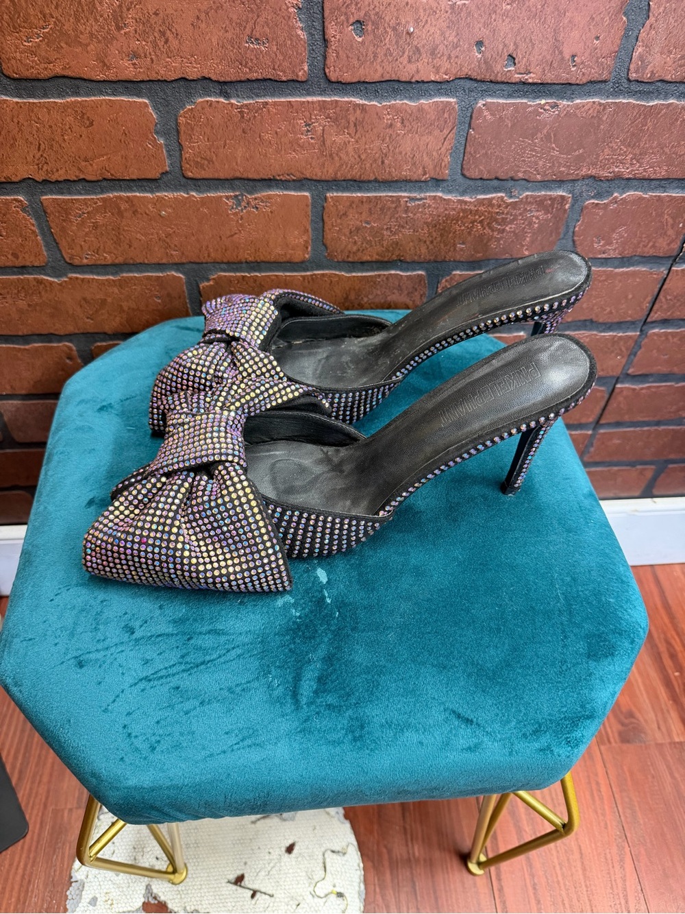 Pink Elephant Rhinestone Bow Mule Heels Black Sparkle Size 42 - Picture 2 of 4